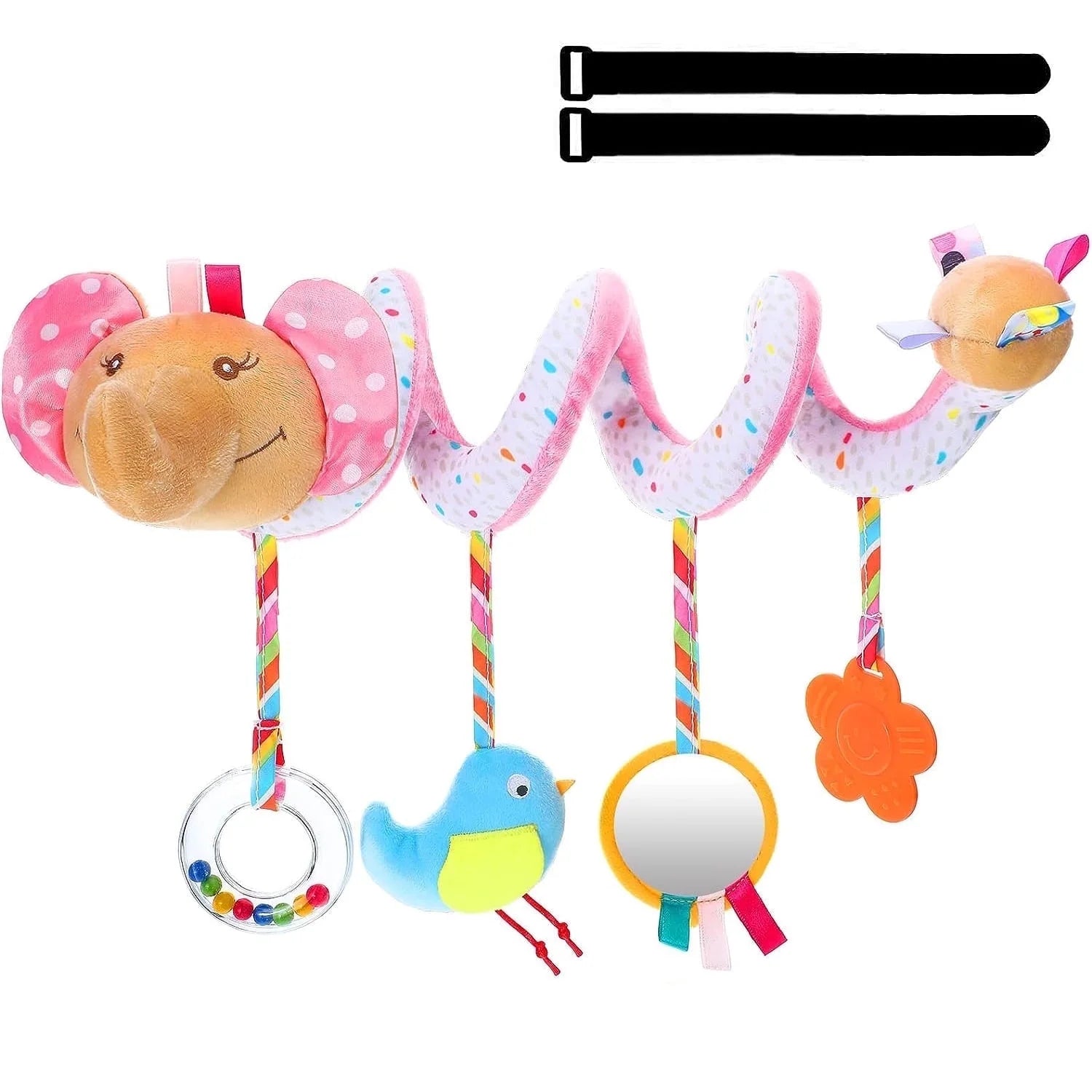 Baby Car Seat Toys, Stroller Toys, Crib Toys, Infant Baby Spiral Activity Hanging Toys 0-6 Months, Baby Toys 6-12 Months, Pink Elephant