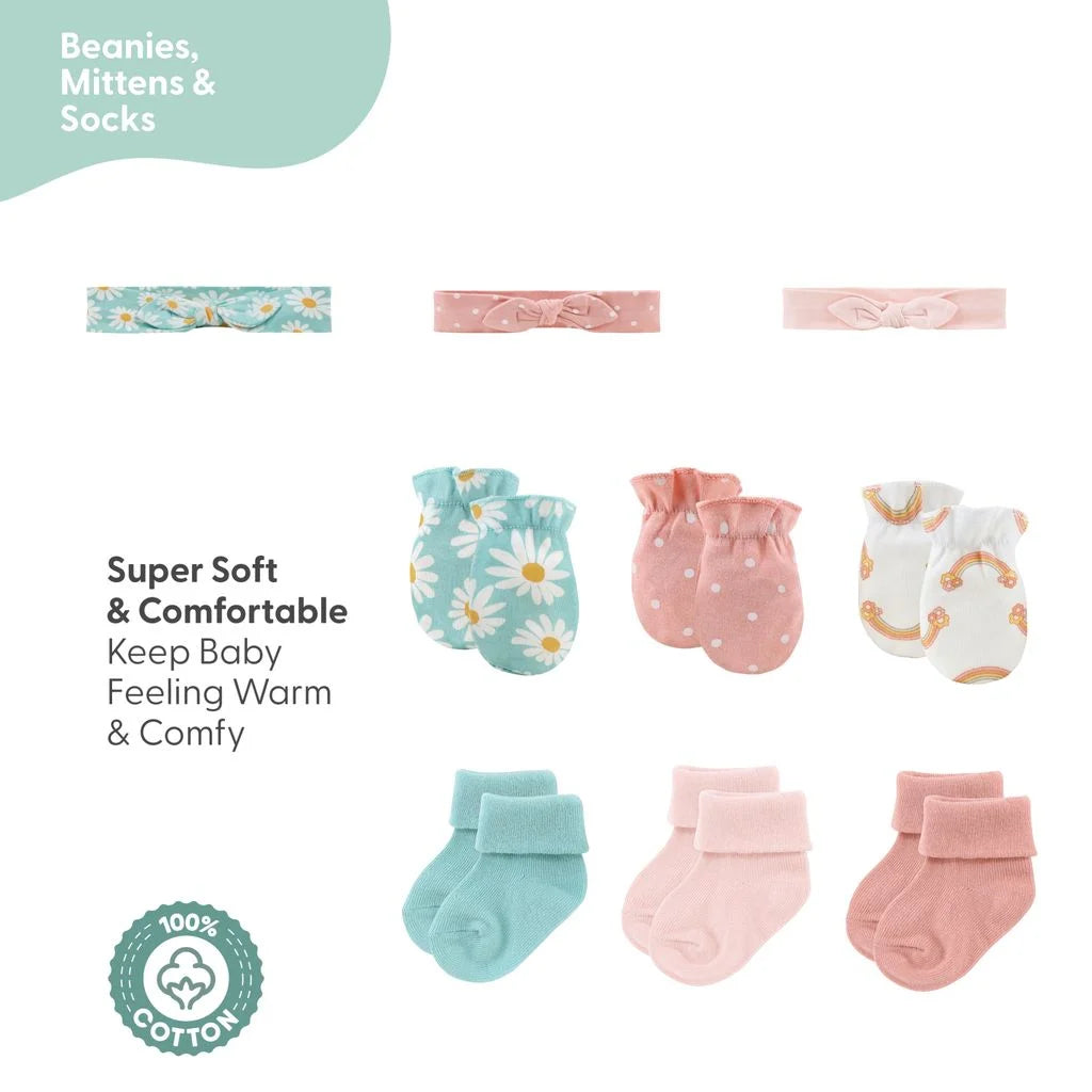 Carefree Floral Newborn Baby Clothes and Essentials, Layette Set for 0-3 Months, 16-Piece