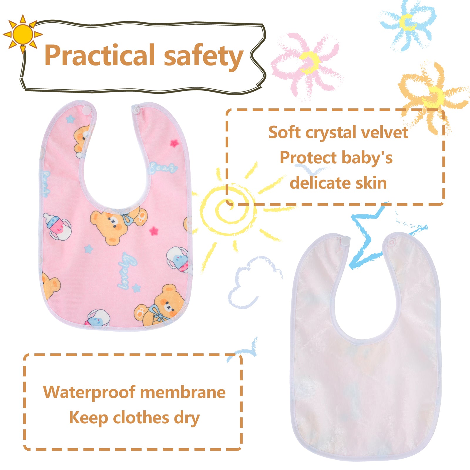 10Pcs Baby Bibs Waterproof Breathable Snap Bibs for Eating Drooling and Teething,Unisex