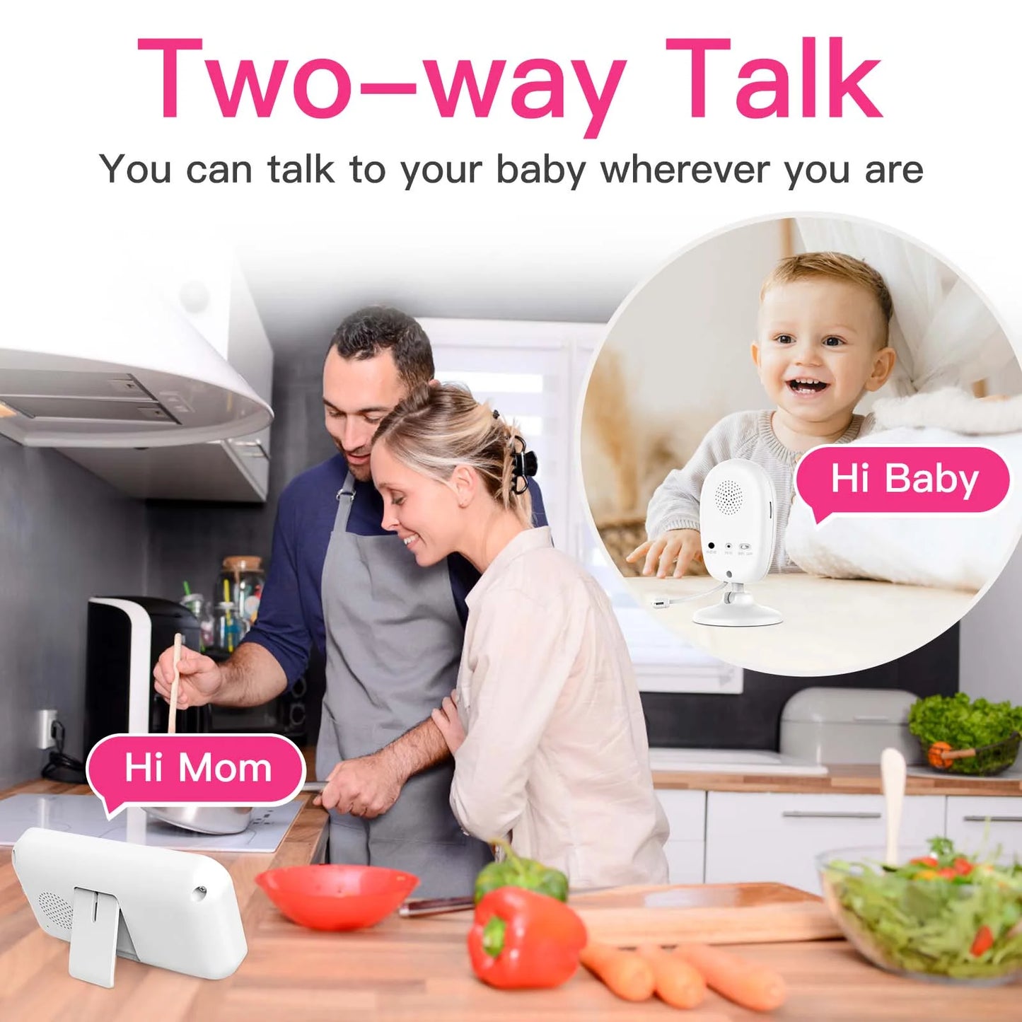 Smart Video Baby Monitor, 2.8" Display & 1080P Camera, Wifi/No Wifi Modes, Cry Detection, 2-Way Talk, VOX, 2500Mah Battery, Family Sharing