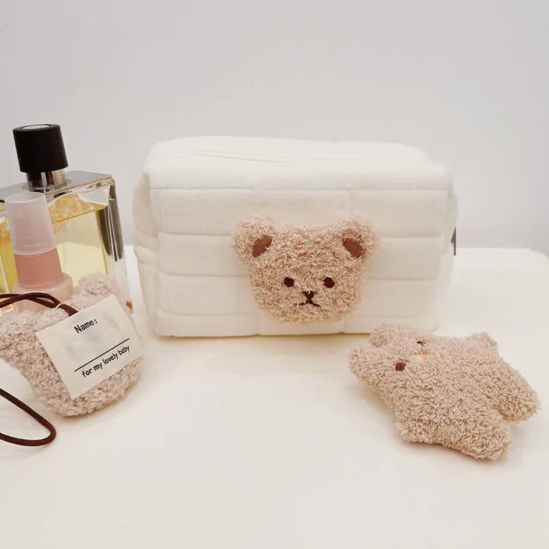 Portable Cute Bear Baby Toiletry Bag Make up Cosmetic Bags Diaper Pouch Baby Items Organizer Reusable Cotton Cluth Bag for Mommy