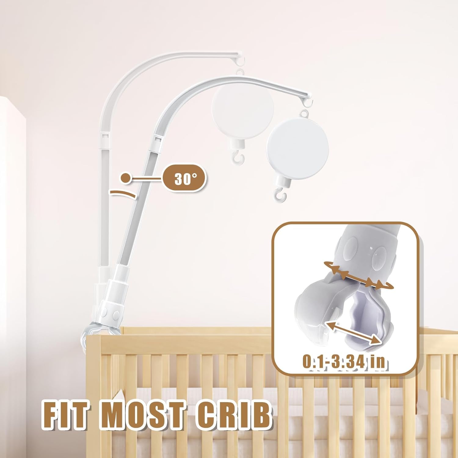 23 Inches DIY Baby Crib Mobile Arm,Mobile Arm for Crib,Nursery Mobile Arm,Baby Mobile Hanger, with Music Box-The Claw Part Can Be Adjusted Width-Diy Toy Decoration