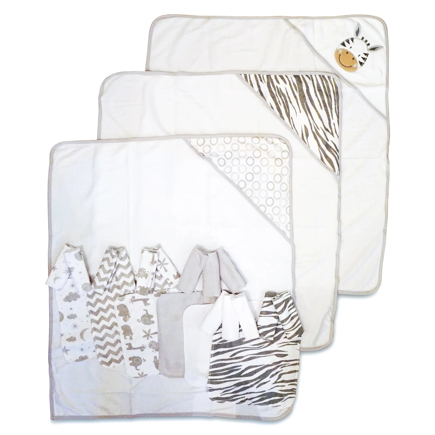 Bath Hooded Towels & Washcloths Set for Babies, 23-Piece Gift Set, White Zebra