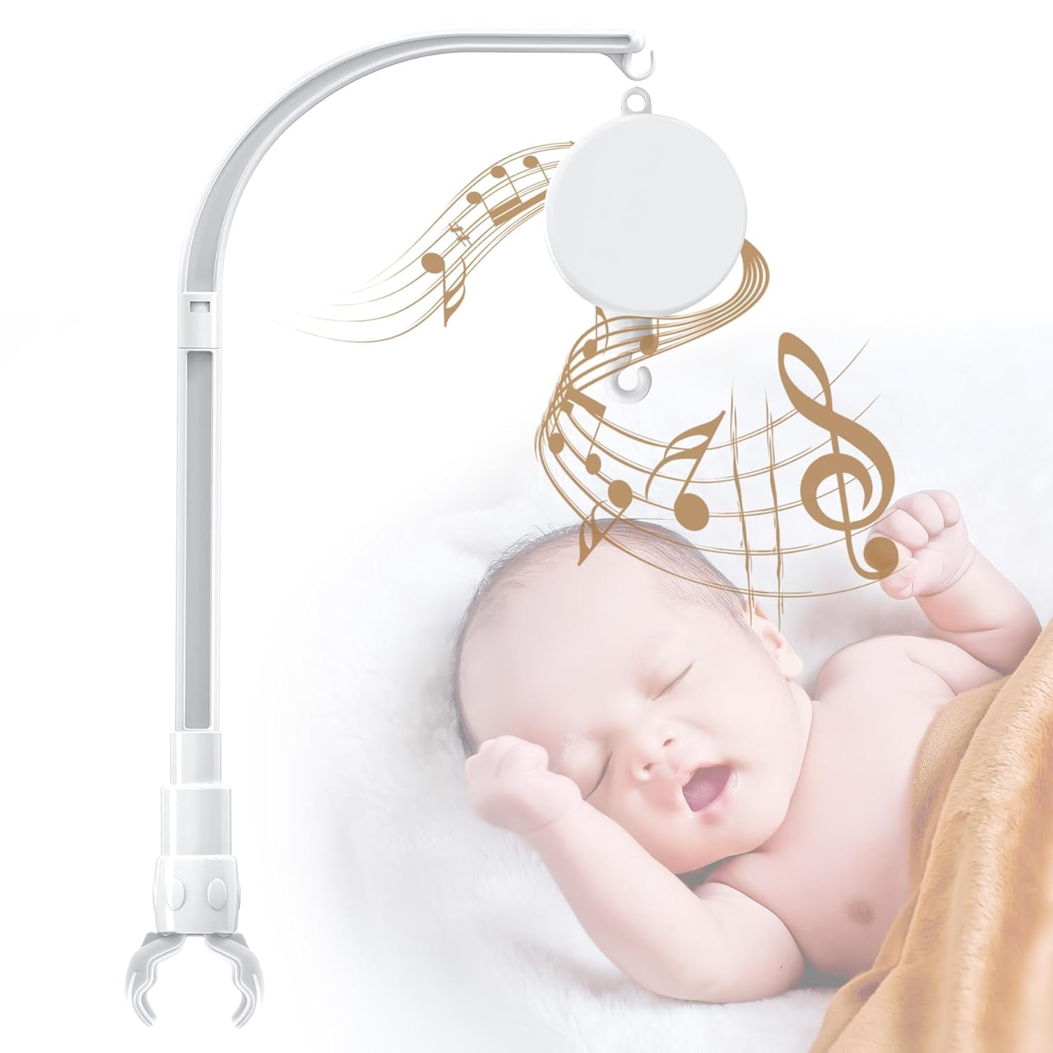 23 Inches DIY Baby Crib Mobile Arm,Mobile Arm for Crib,Nursery Mobile Arm,Baby Mobile Hanger, with Music Box-The Claw Part Can Be Adjusted Width-Diy Toy Decoration