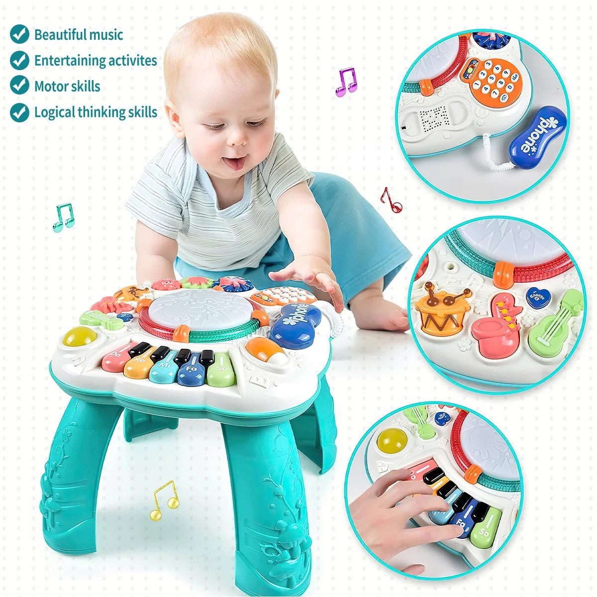 Infant Musical Learning Table Interactive Educational Toy with Lights and Music for 6-18 Months