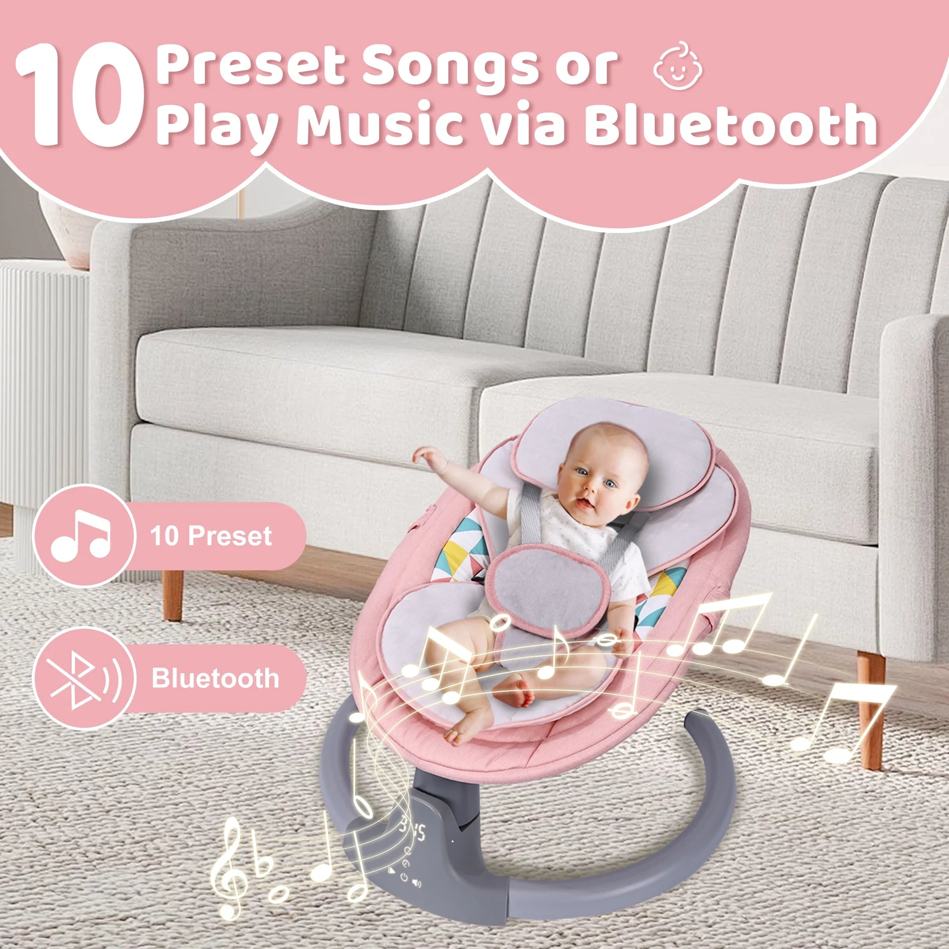 Baby Swing, Baby Swing for Infants,Portable Electric Baby Rocker with 5 Sway Speed,10 Preset Songs,Remote Control,Bluetooth Music,Pink