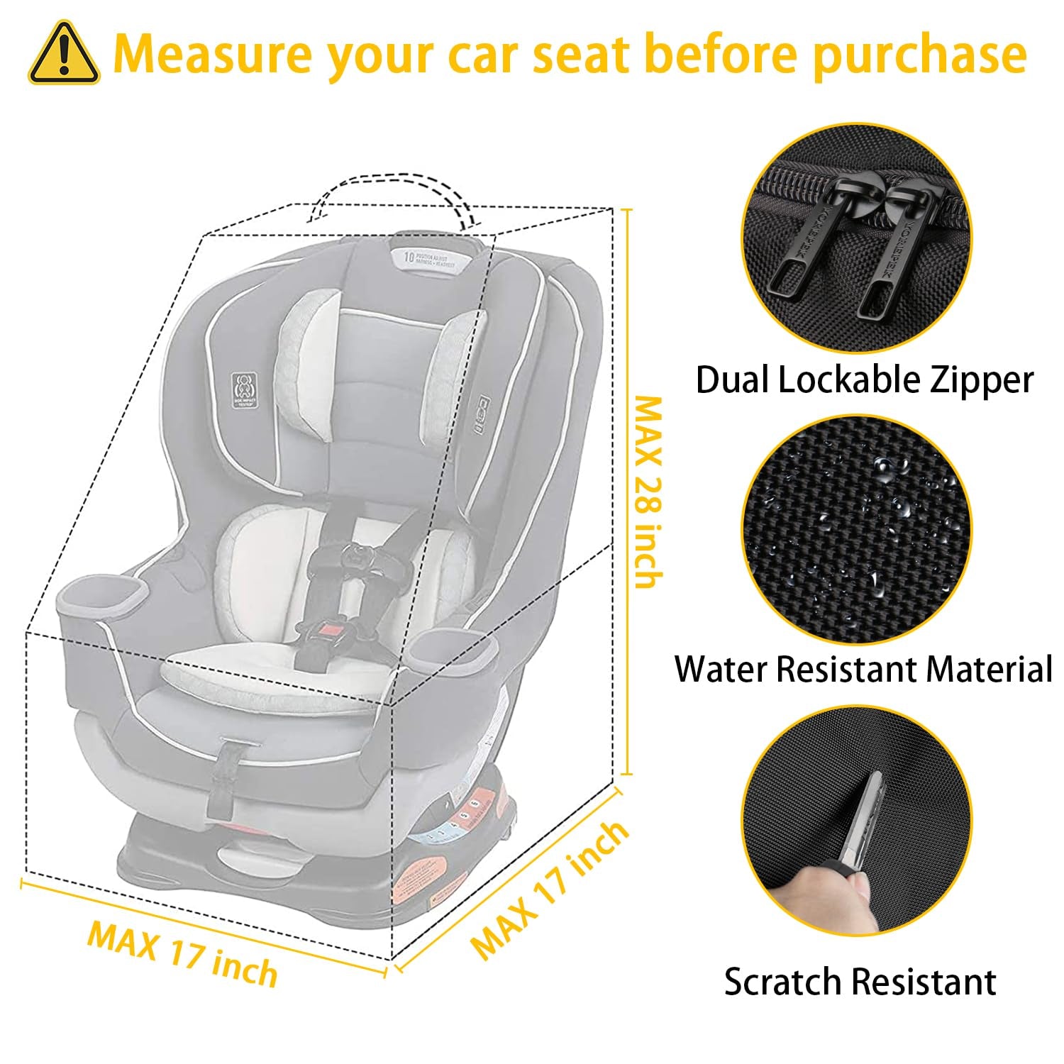 Padded Car Seat Travel Bag Backpack for Airplane, Heavy Duty Car Seat Bags for Air Travel, Carseat Cover for Airplane Travel with Shoulder Strap, Car Seats Carrier for Airport, Black