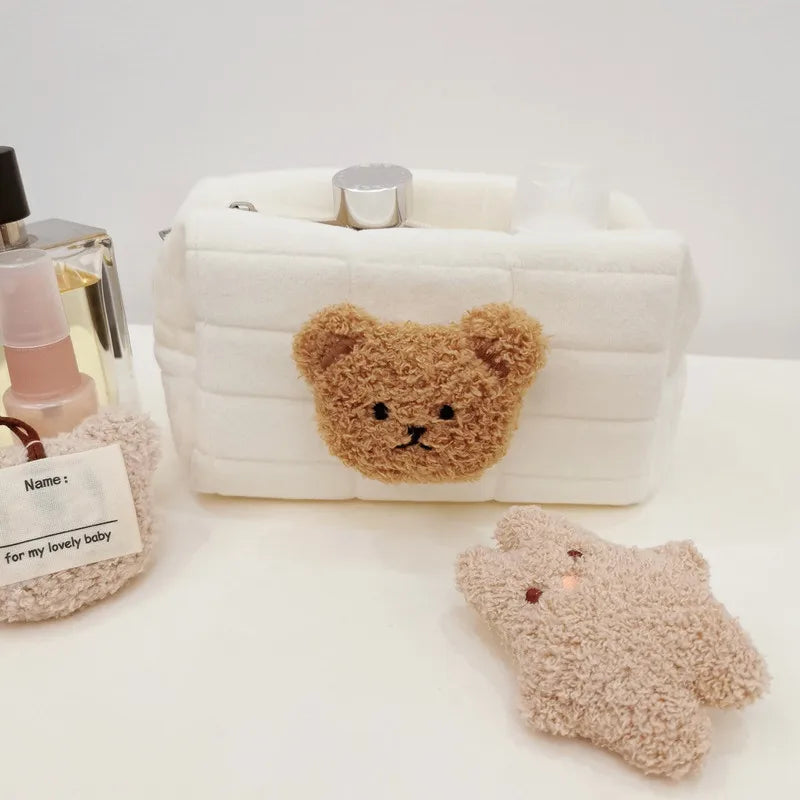 Portable Cute Bear Baby Toiletry Bag Make up Cosmetic Bags Diaper Pouch Baby Items Organizer Reusable Cotton Cluth Bag for Mommy