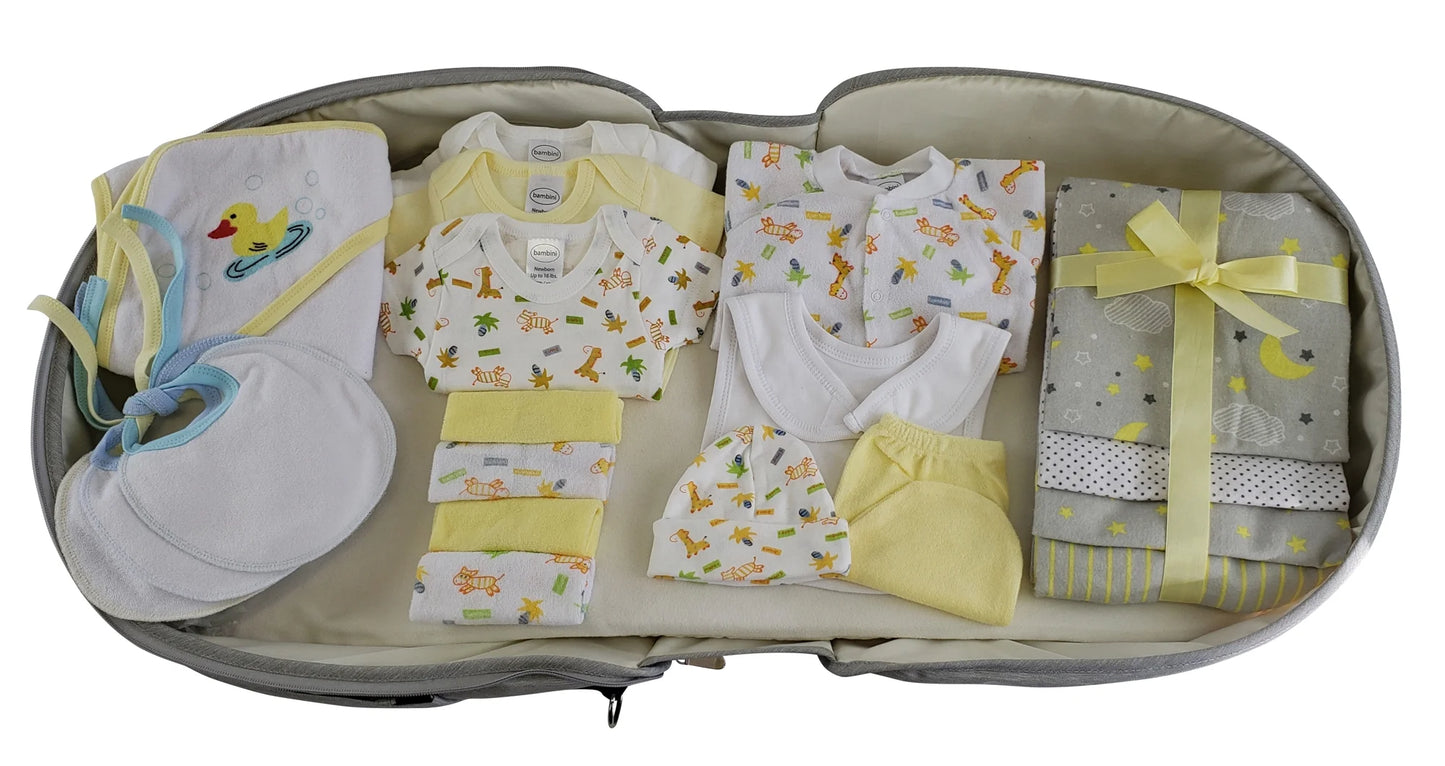 20 Pc Unisex Baby Clothing Starter Set with All-In-One Portable Bassinet Foldable Baby Bed, Travel Crib Infant and Diaper Bag Changing Station