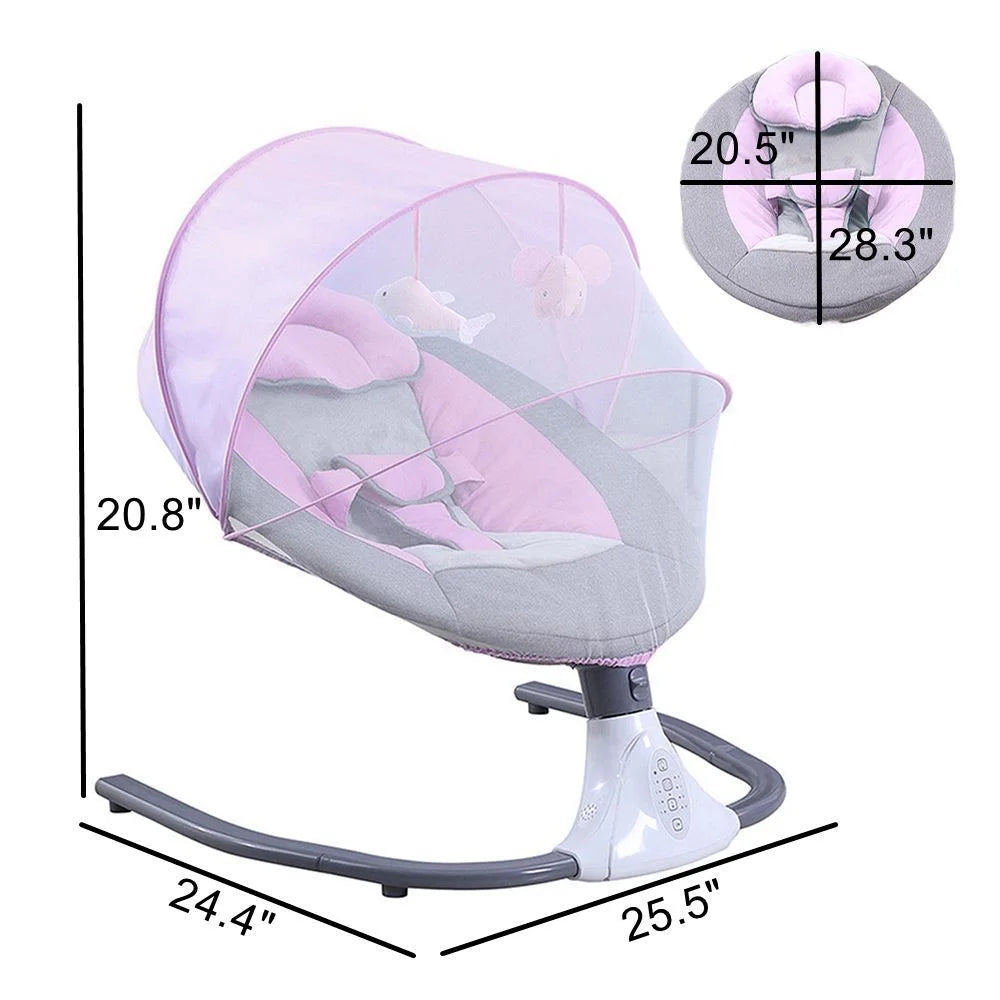 Electric Baby Swing, Infant Bouncer Chair with Remote Control, Bluetooth Music, 12 Lullabies, 4 Speeds, 4 Timing Set, Unisex, Pink