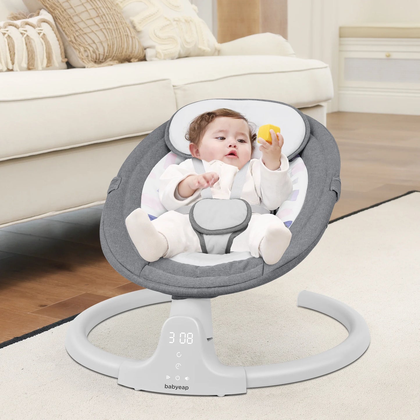 Baby Swing for Infants - APP Remote Bluetooth Control, 5 Speed Settings, 10 Lullabies, USB Plug (Gray)
