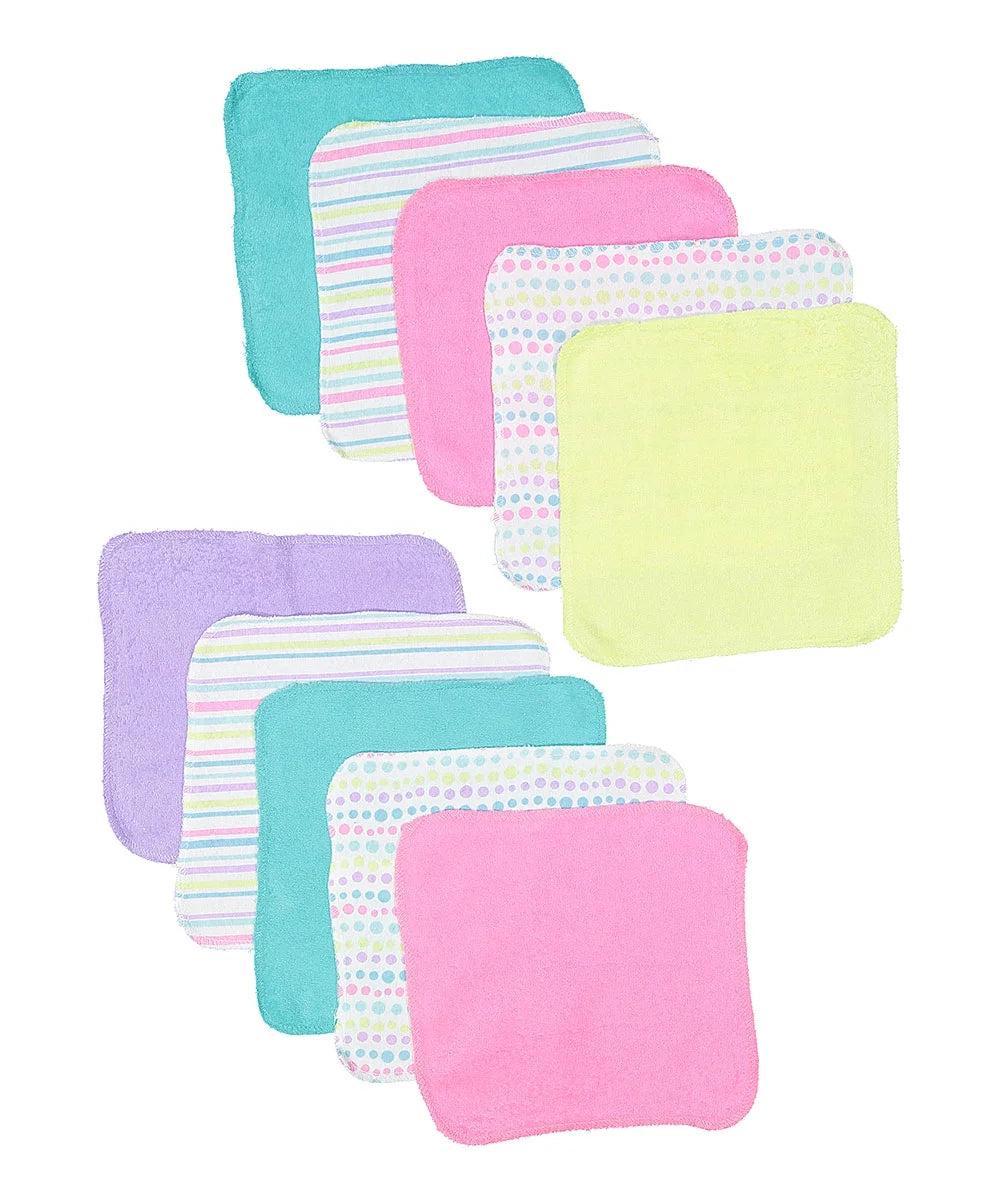 Baby Washcloth Wipes Set for Newborn Boys and Girls, Terry Bath Scrub, Pack of 10, Aqua Bubbles