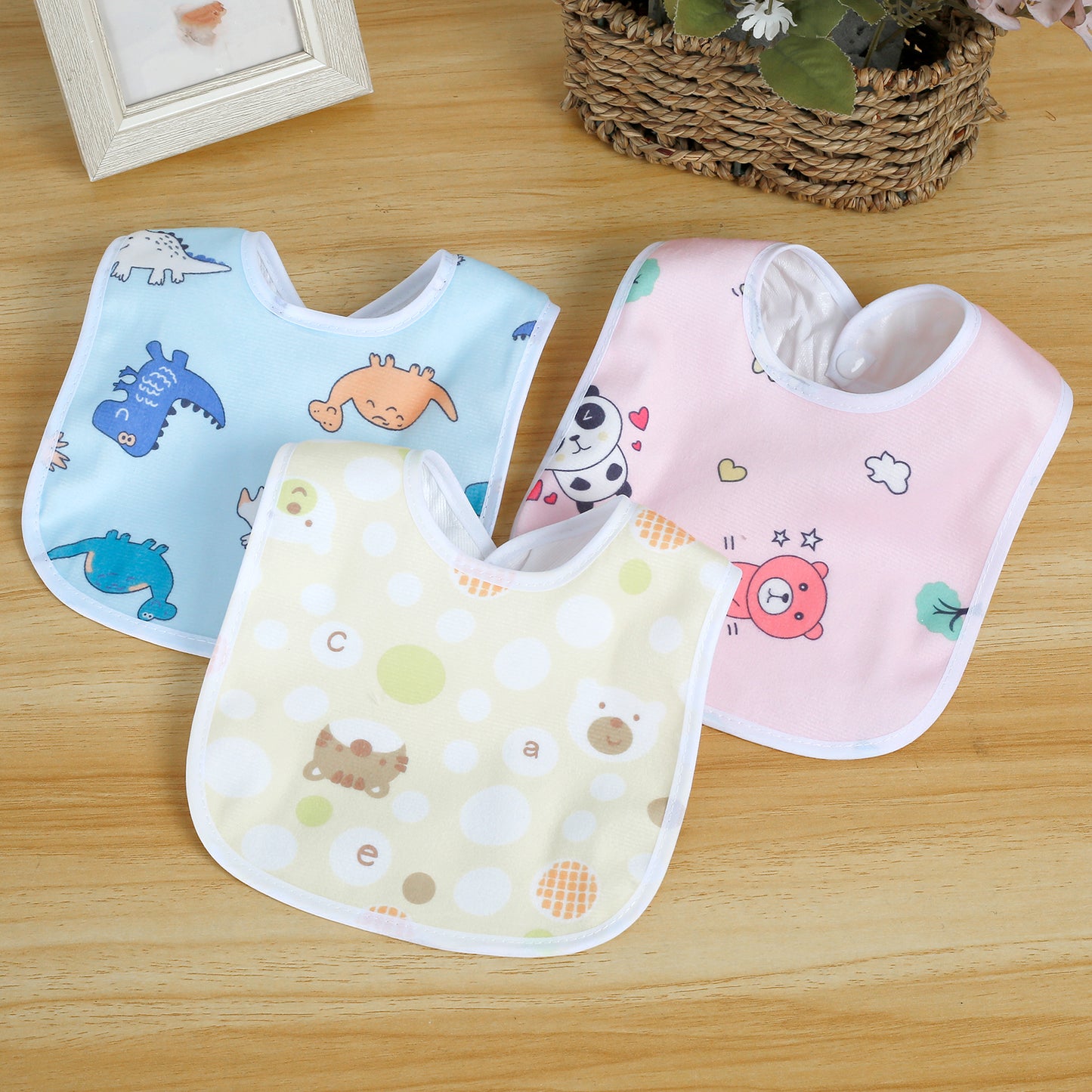 10Pcs Baby Bibs Waterproof Breathable Snap Bibs for Eating Drooling and Teething,Unisex