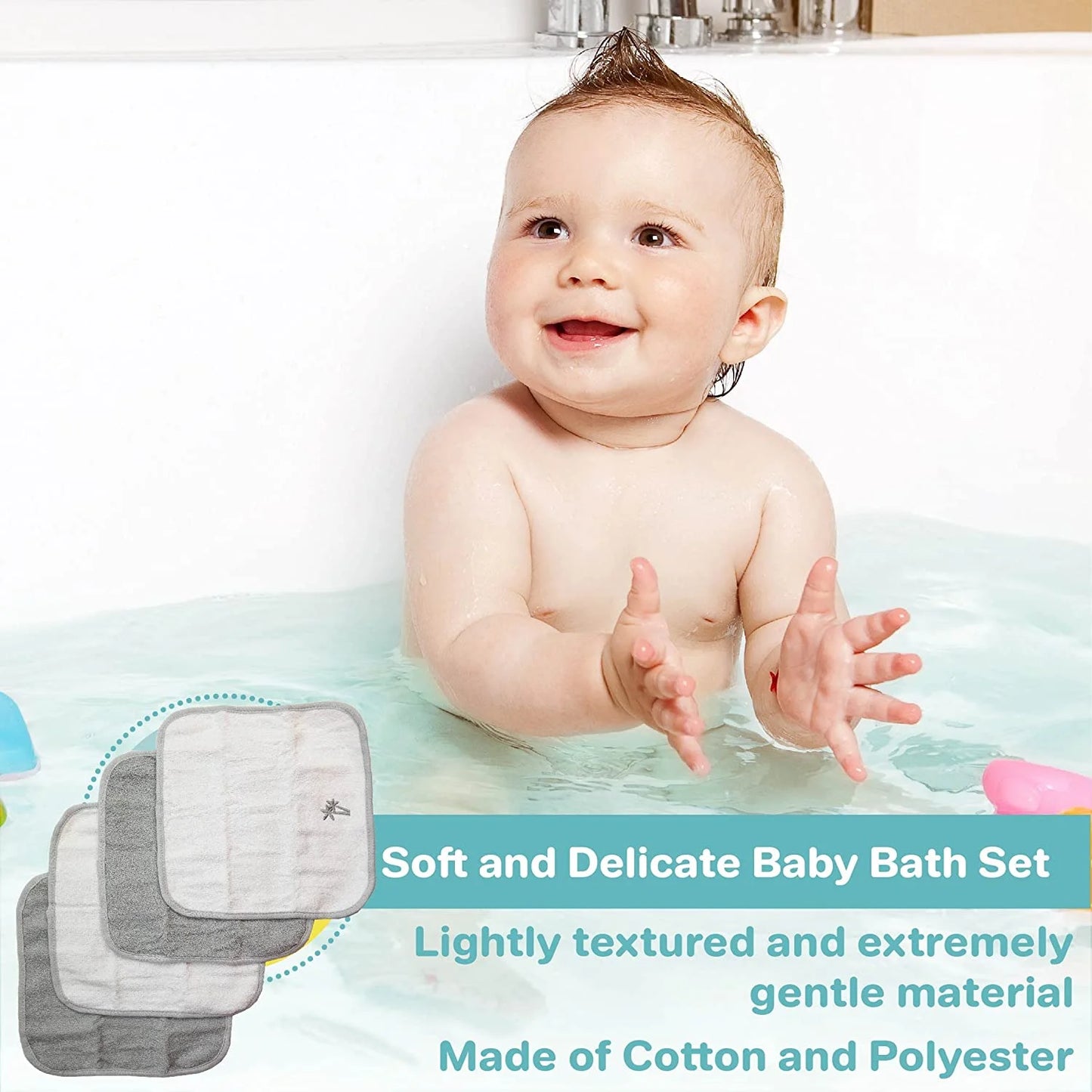 Baby Cotton Terry Hooded Towel & Washcloth Bath Shower Set for Newborns and Infants, Gray Lion