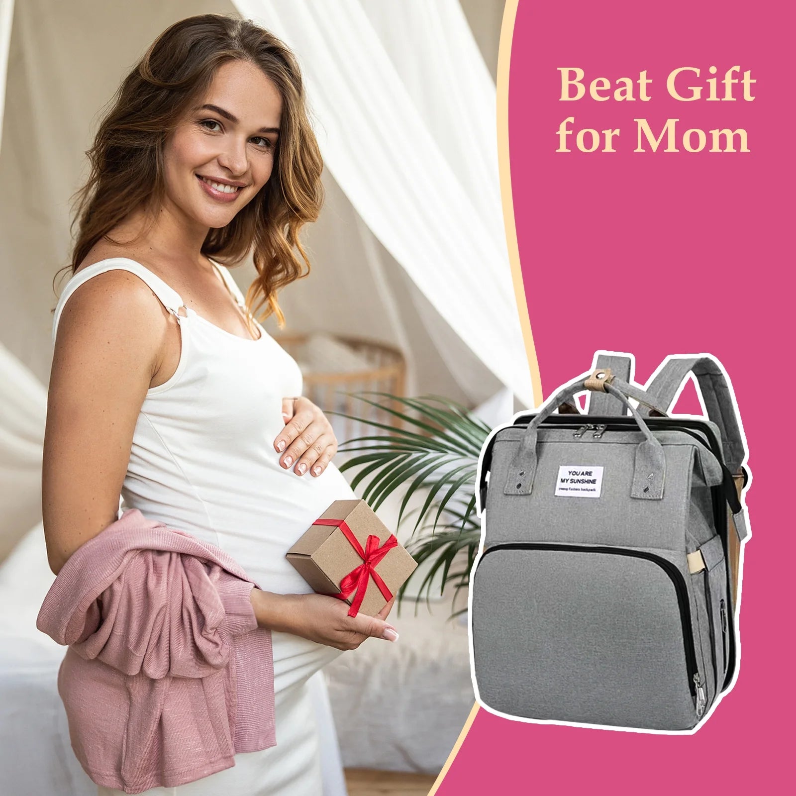 Diaper Bag Backpack, Waterproof Large Travel Essentials Baby Bag for Mom with Changing Pad & USB Charging Port, Baby Shower Gifts, Gray
