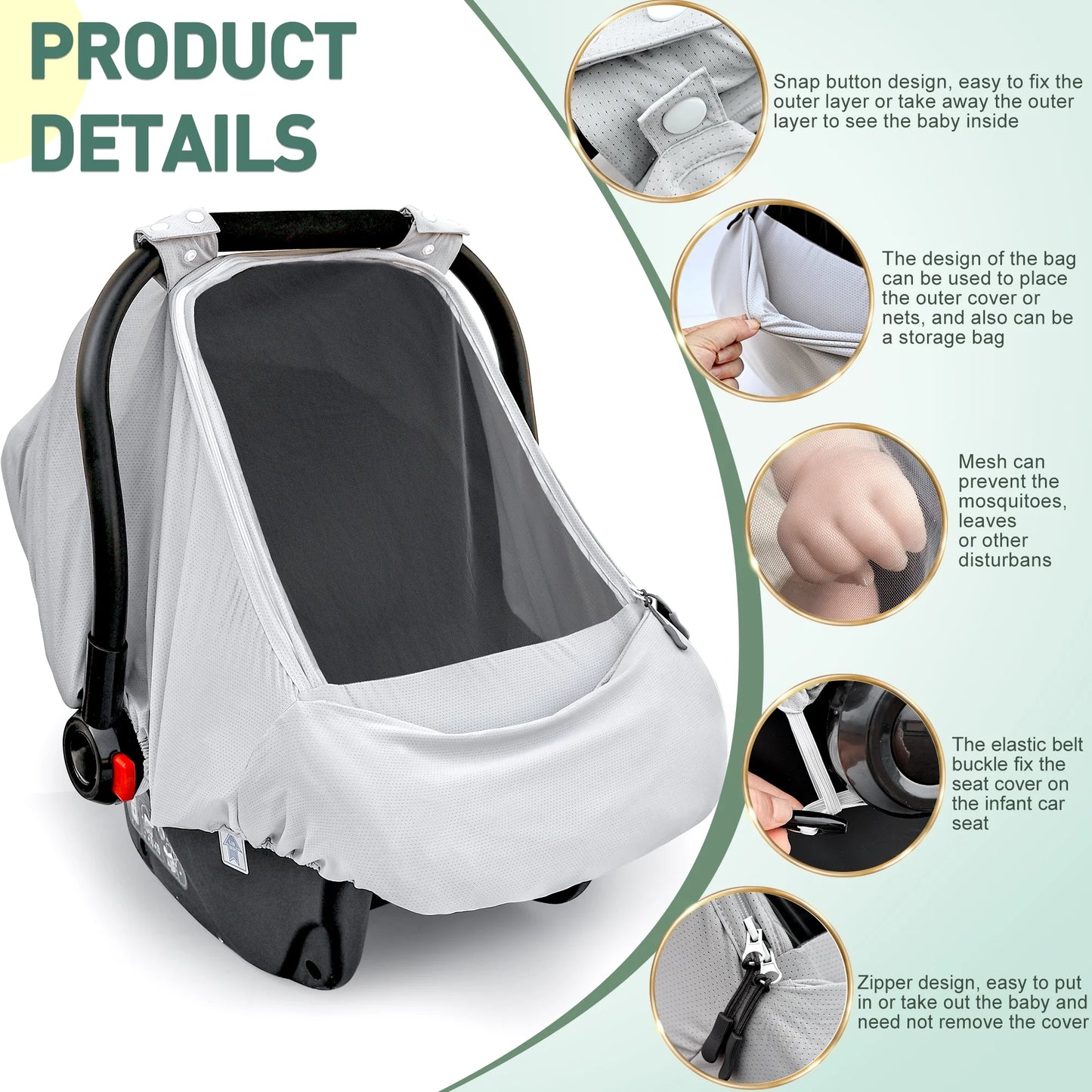 Baby Car Seat Cover,Sunproof Car Seat Canopy for Babies,Summer Car Seat Cover for Boys & Girls,Baby Car Seat Sun Shade Cover,Infant Carseat Covers with Breathable Window(Gray)