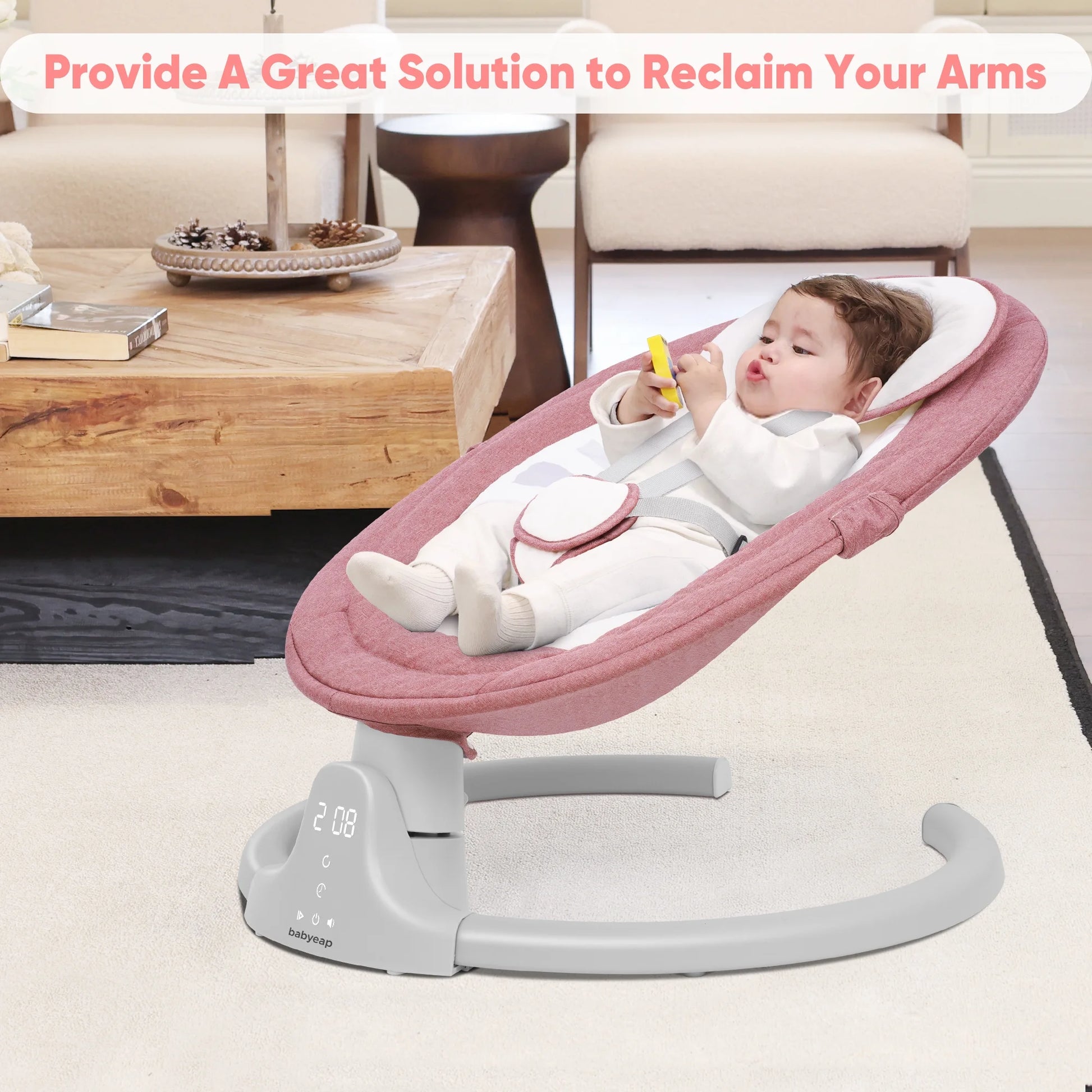 Baby Swing for Infants - APP Remote Bluetooth Control, 5 Speed Settings, 10 Lullabies, USB Plug (Pink)