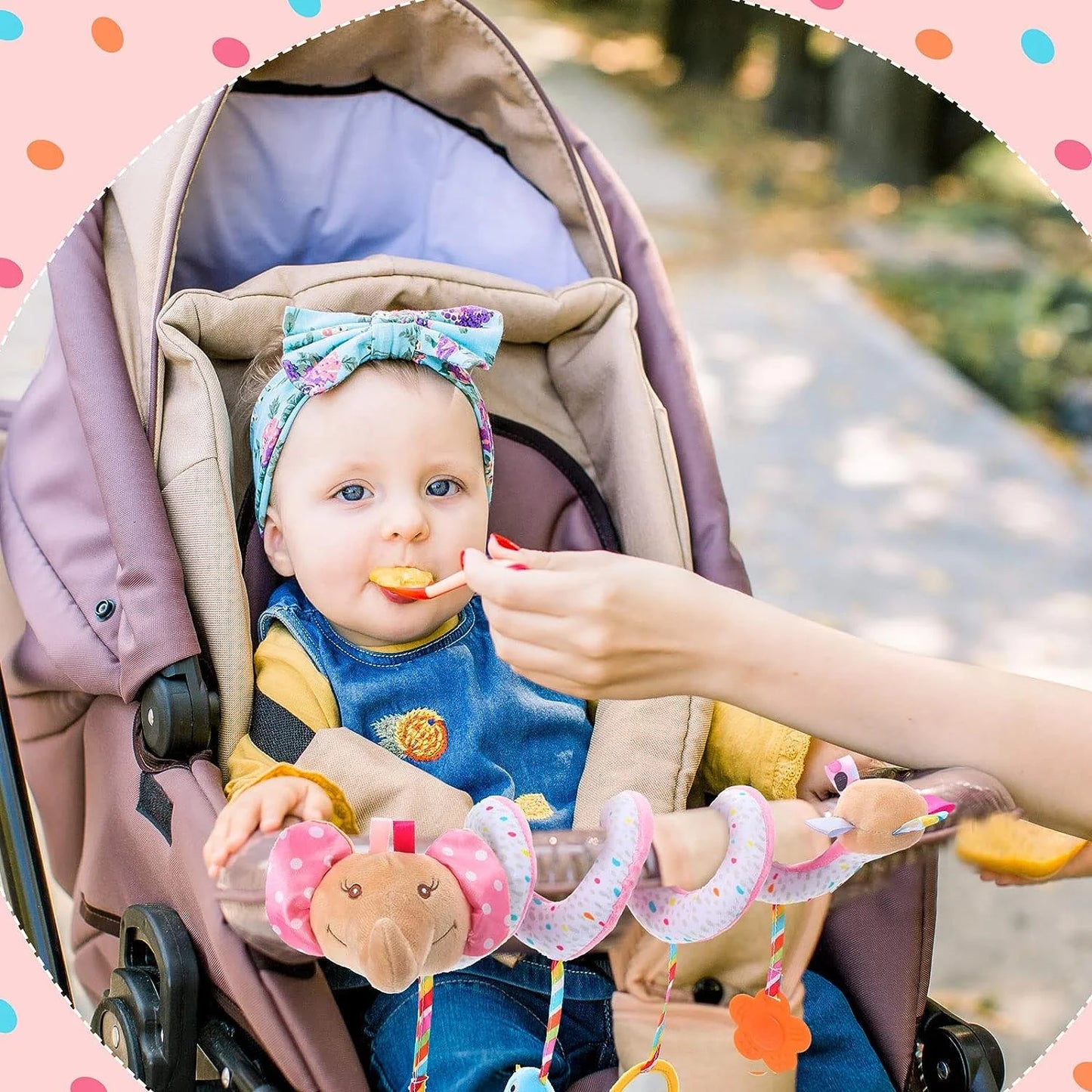 Baby Car Seat Toys, Stroller Toys, Crib Toys, Infant Baby Spiral Activity Hanging Toys 0-6 Months, Baby Toys 6-12 Months, Pink Elephant