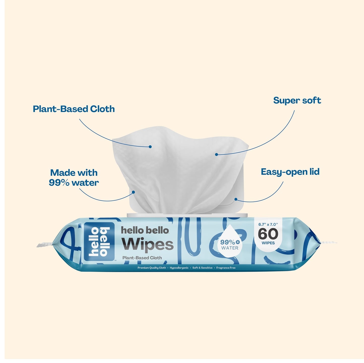 Hello Bello 60 Count Baby Wipes Pack 12 Fragrance Free Gentle for Sensitive Skin