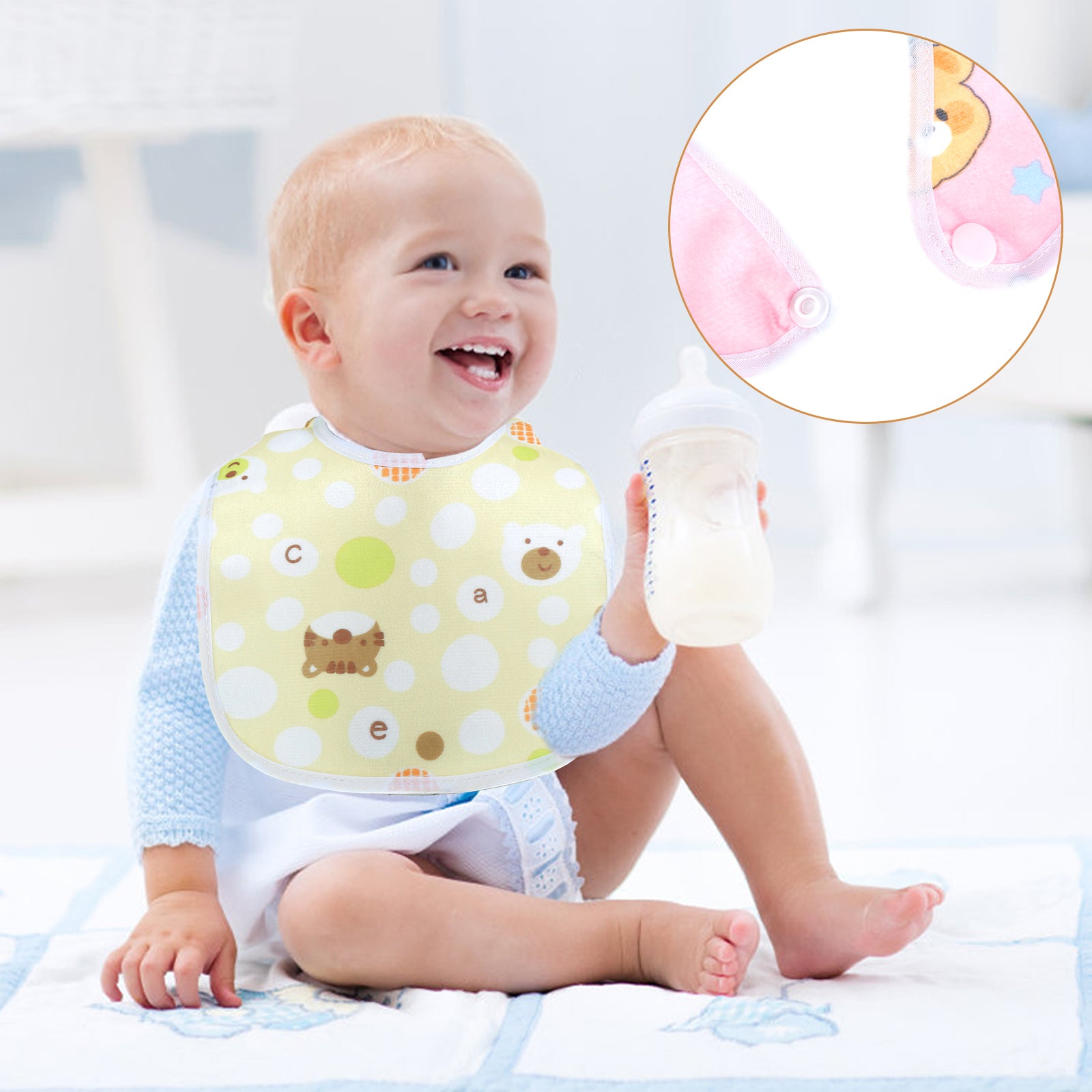10Pcs Baby Bibs Waterproof Breathable Snap Bibs for Eating Drooling and Teething,Unisex