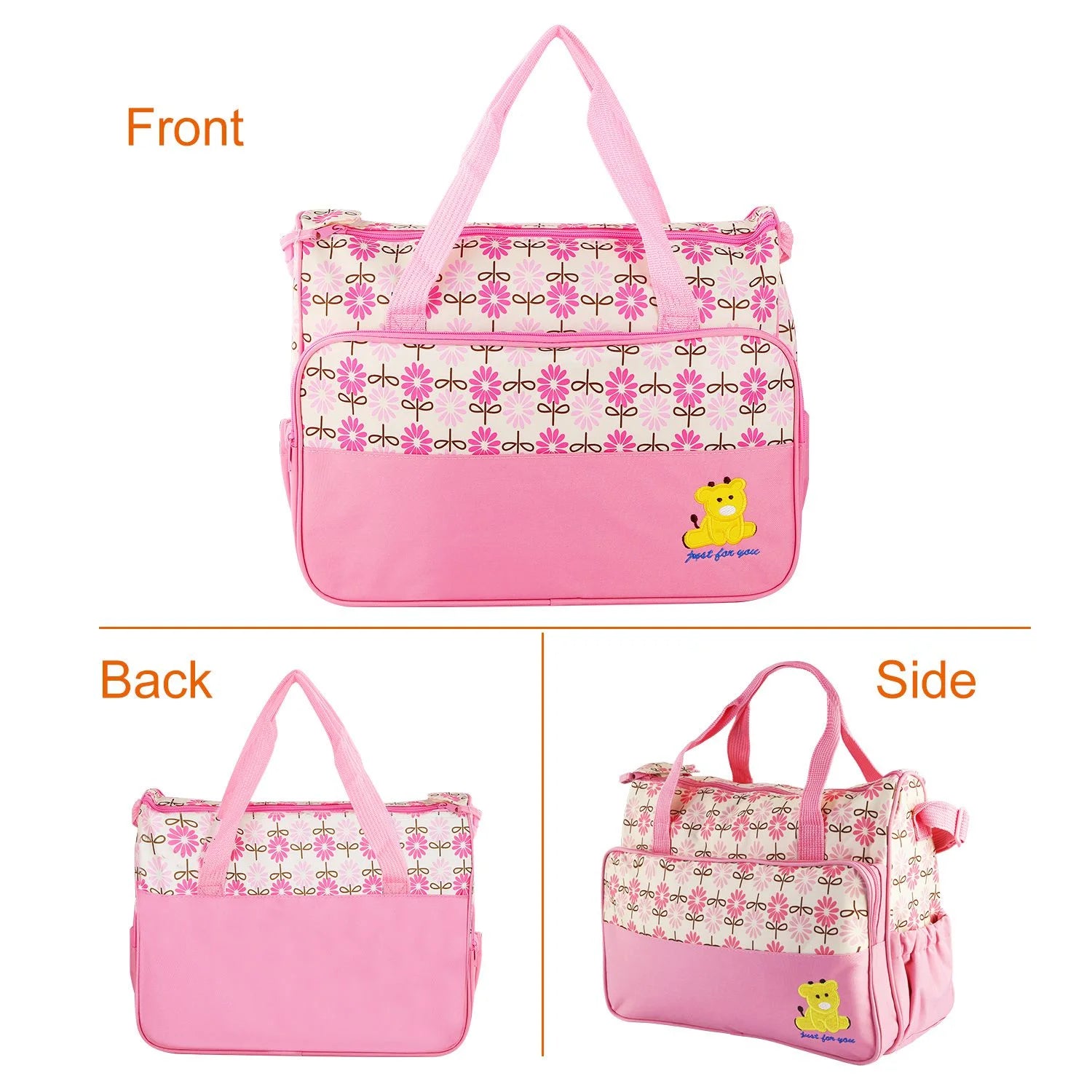 5Pcs Mummy Diaper Tote Baby Bags Set Dad Diaper Shoulder Bags with Nappy Changing Pad Pockets Travel Tote Bags Pink