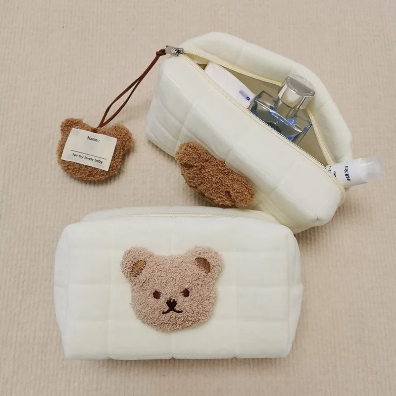Portable Cute Bear Baby Toiletry Bag Make up Cosmetic Bags Diaper Pouch Baby Items Organizer Reusable Cotton Cluth Bag for Mommy