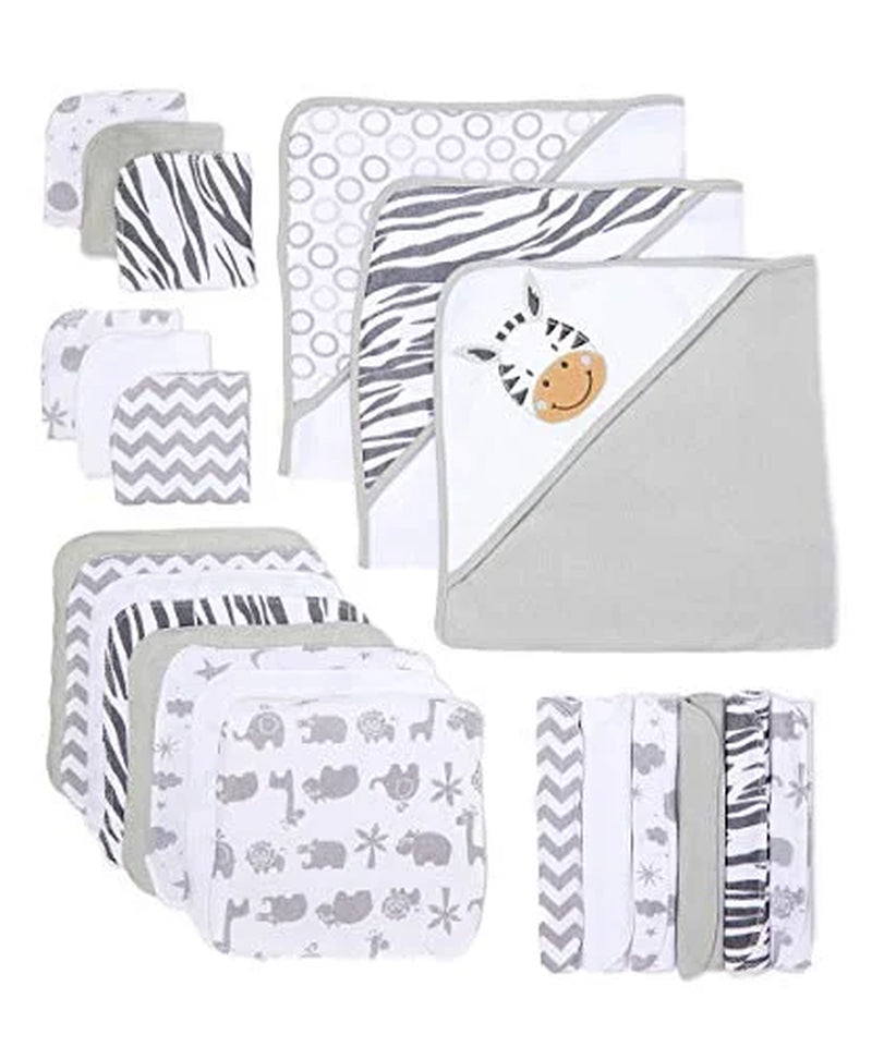 Bath Hooded Towels & Washcloths Set for Babies, 23-Piece Gift Set, White Zebra