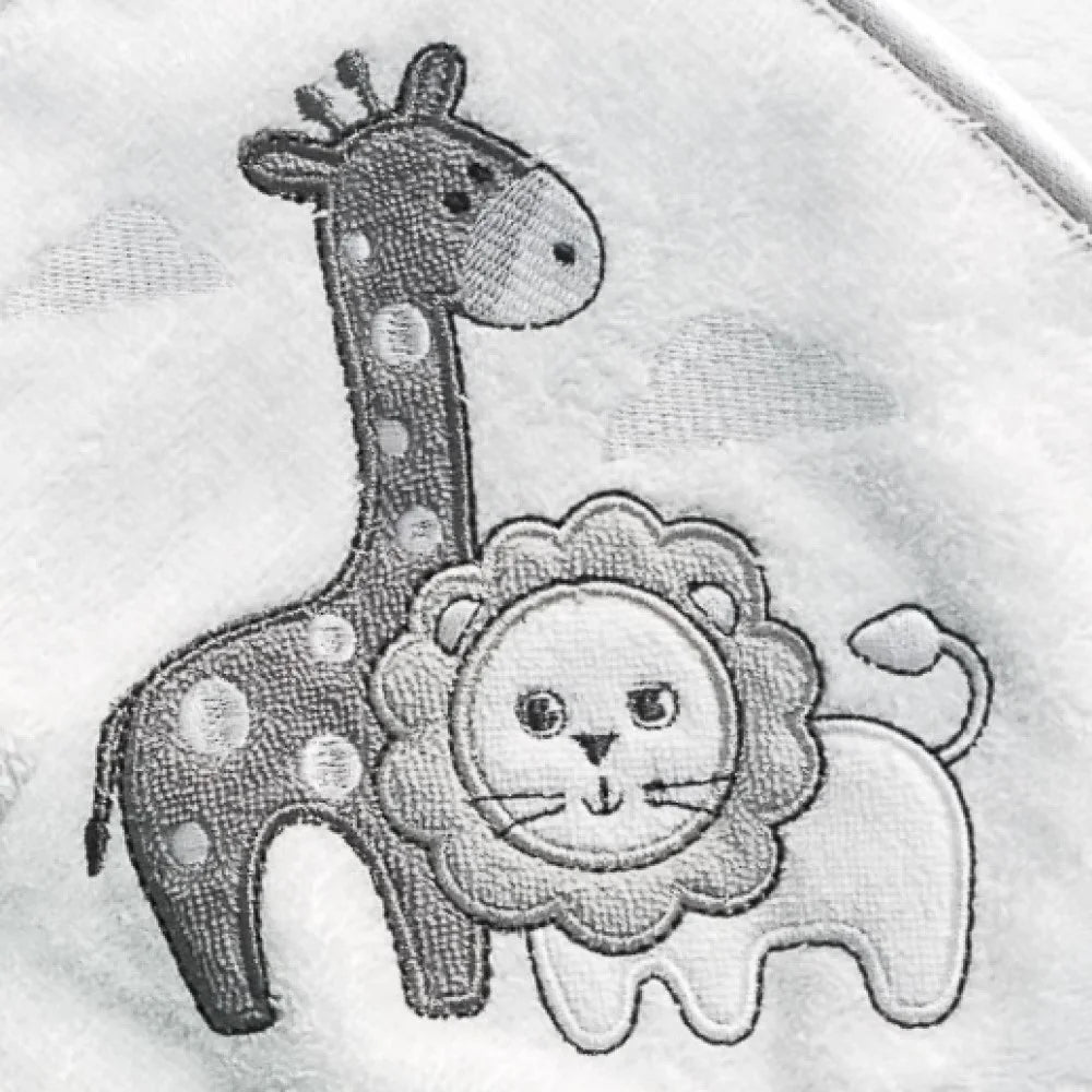 Baby Cotton Terry Hooded Towel & Washcloth Bath Shower Set for Newborns and Infants, Gray Lion