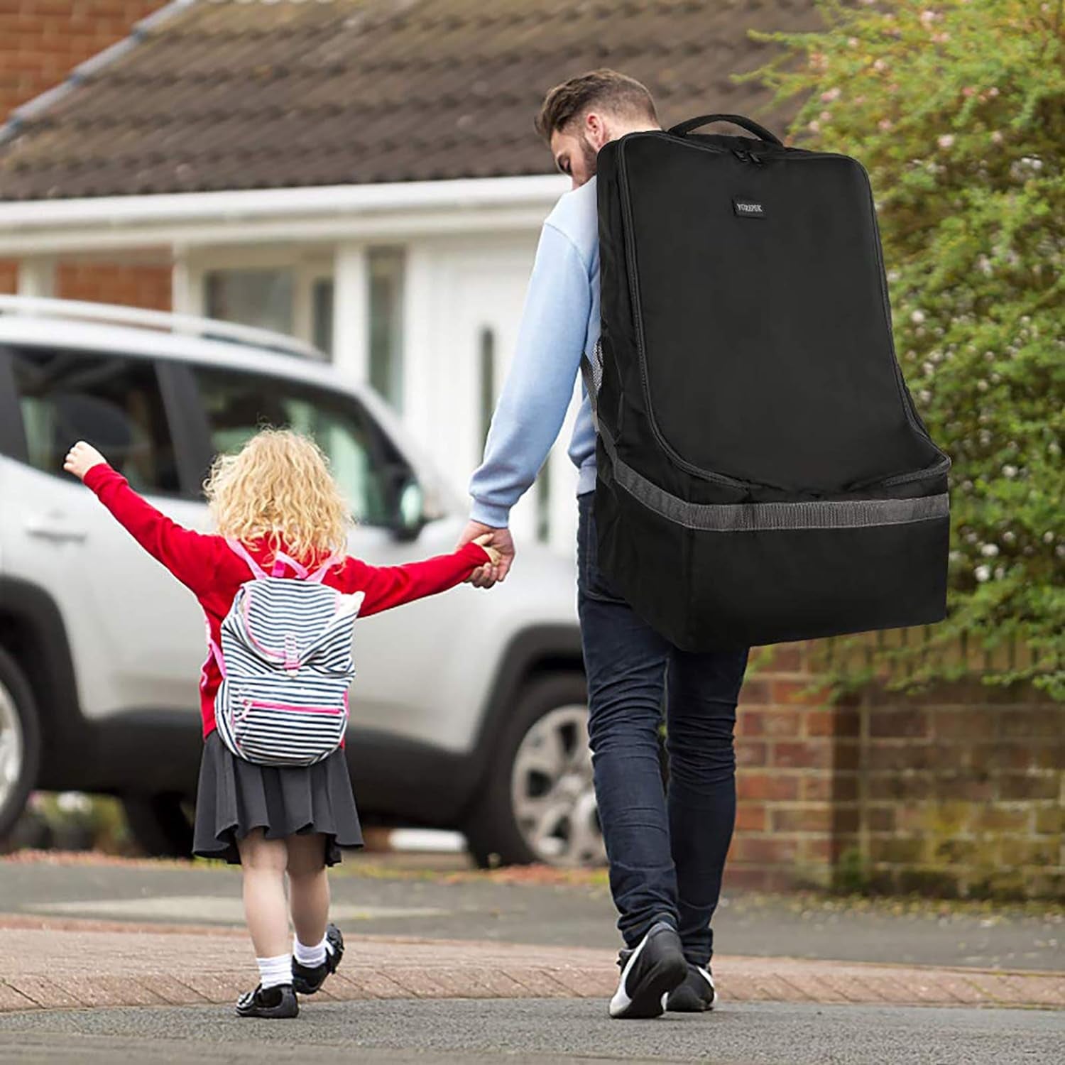 Padded Car Seat Travel Bag Backpack for Airplane, Heavy Duty Car Seat Bags for Air Travel, Carseat Cover for Airplane Travel with Shoulder Strap, Car Seats Carrier for Airport, Black