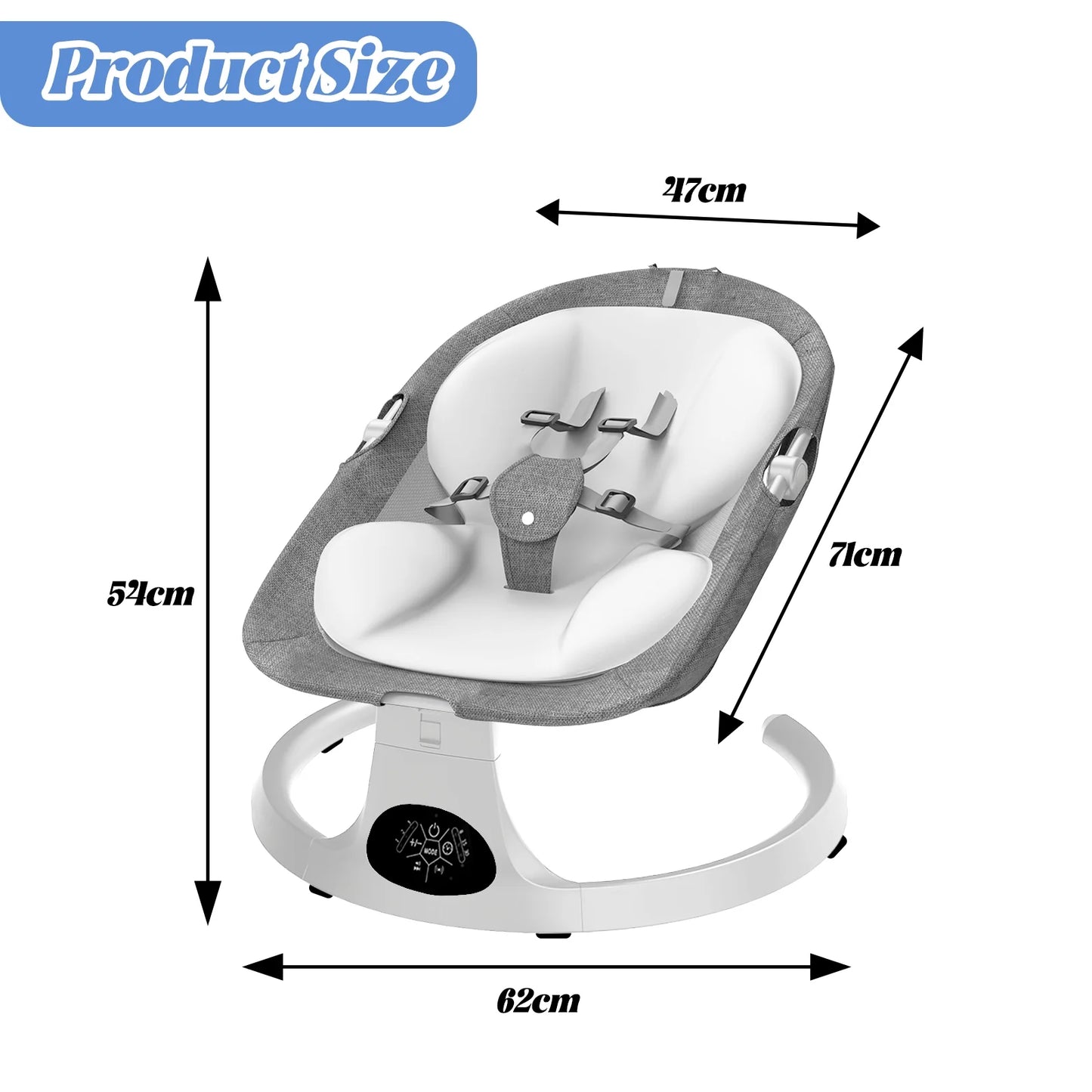 Baby Swing for Infants, Portable Bouncer&Rocker with 5 Speeds, Bluetooth Control, Gray