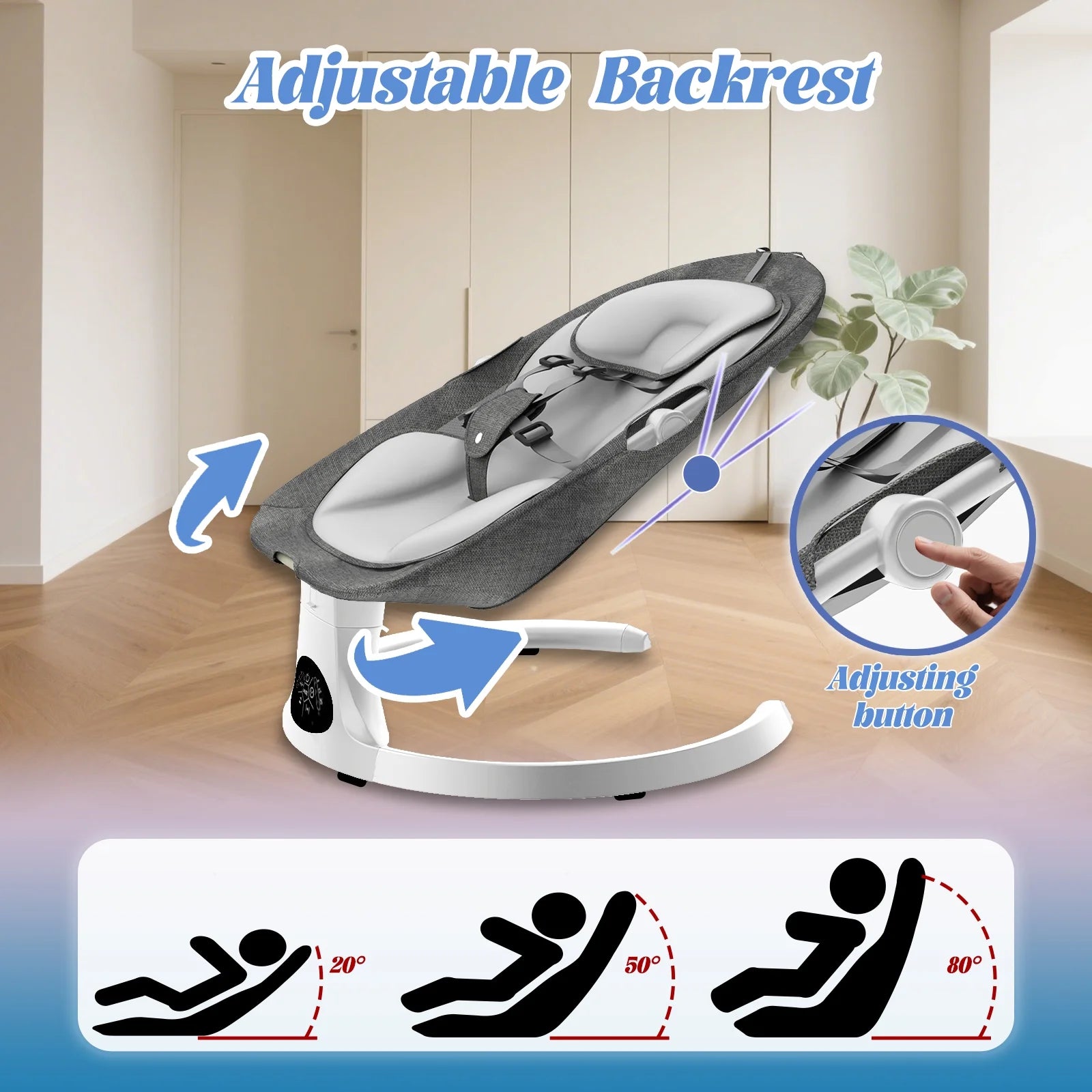 Baby Swing for Infants, Portable Bouncer&Rocker with 5 Speeds, Bluetooth Control, Gray