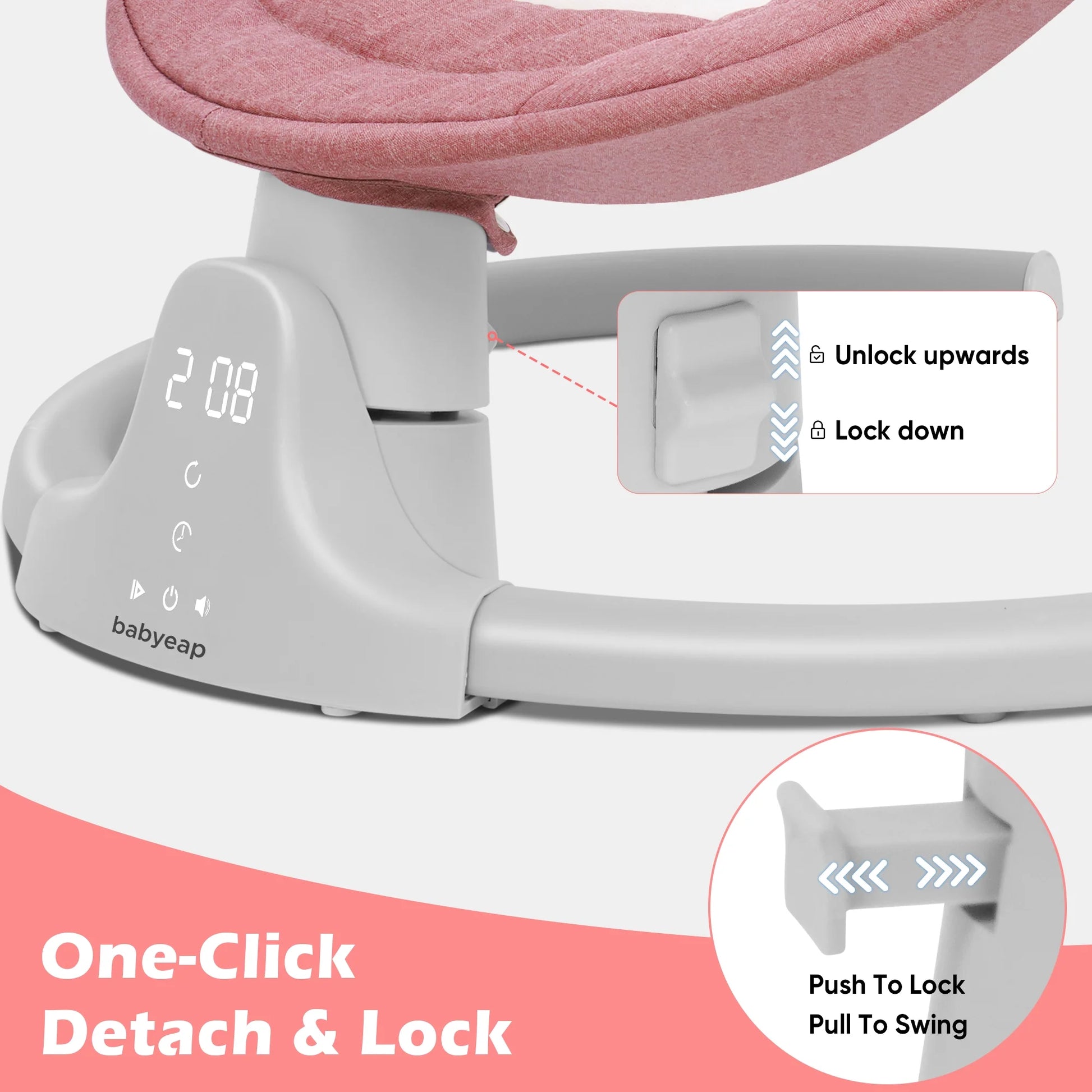 Baby Swing for Infants - APP Remote Bluetooth Control, 5 Speed Settings, 10 Lullabies, USB Plug (Pink)