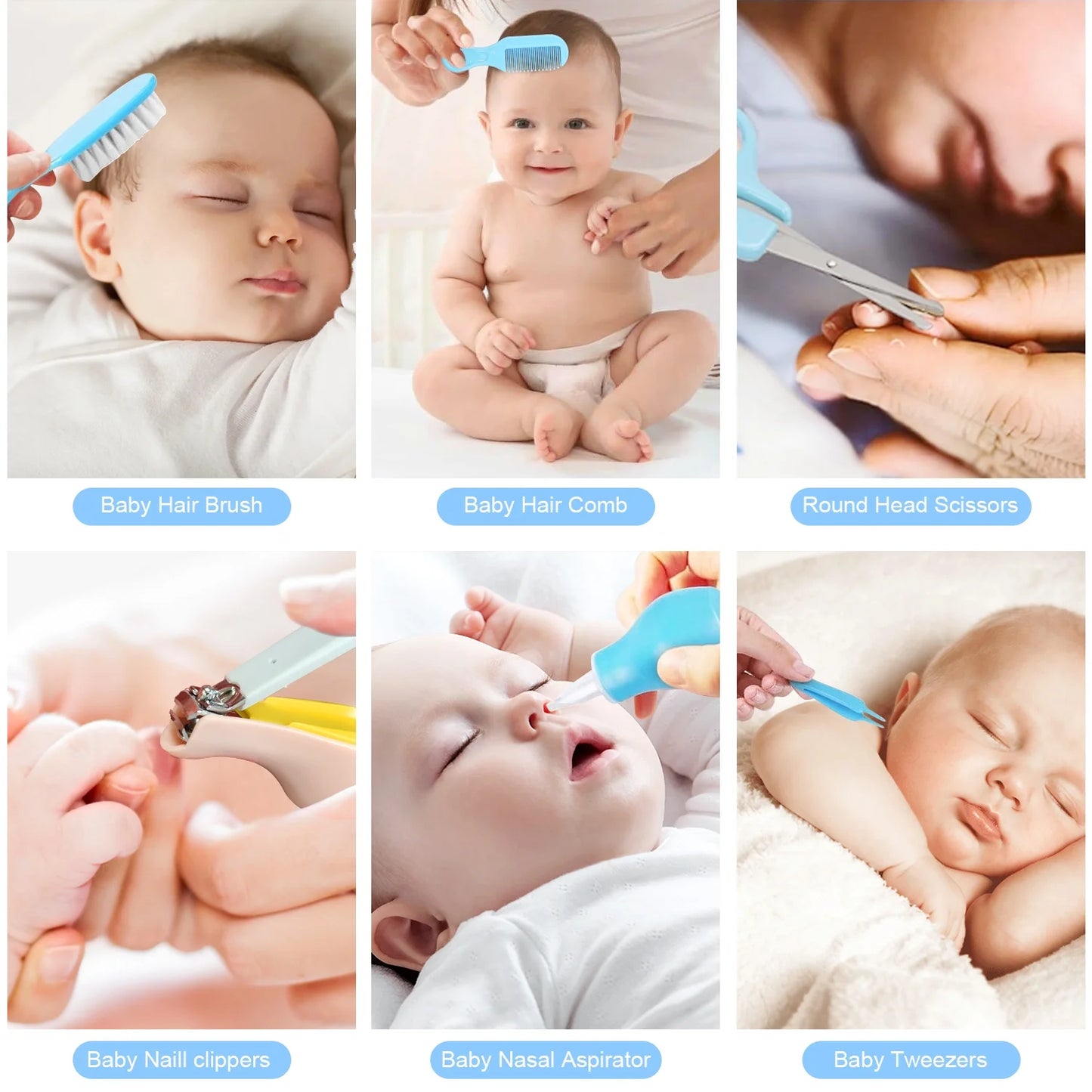 Baby Grooming Kit, 13 in 1 Infant Safety Care Set with Hair Brush Comb Nail Clipper Nasal Aspirator,Baby Essentials Kit for Newborn Girls Boys-Blue Baby Grooming Kit