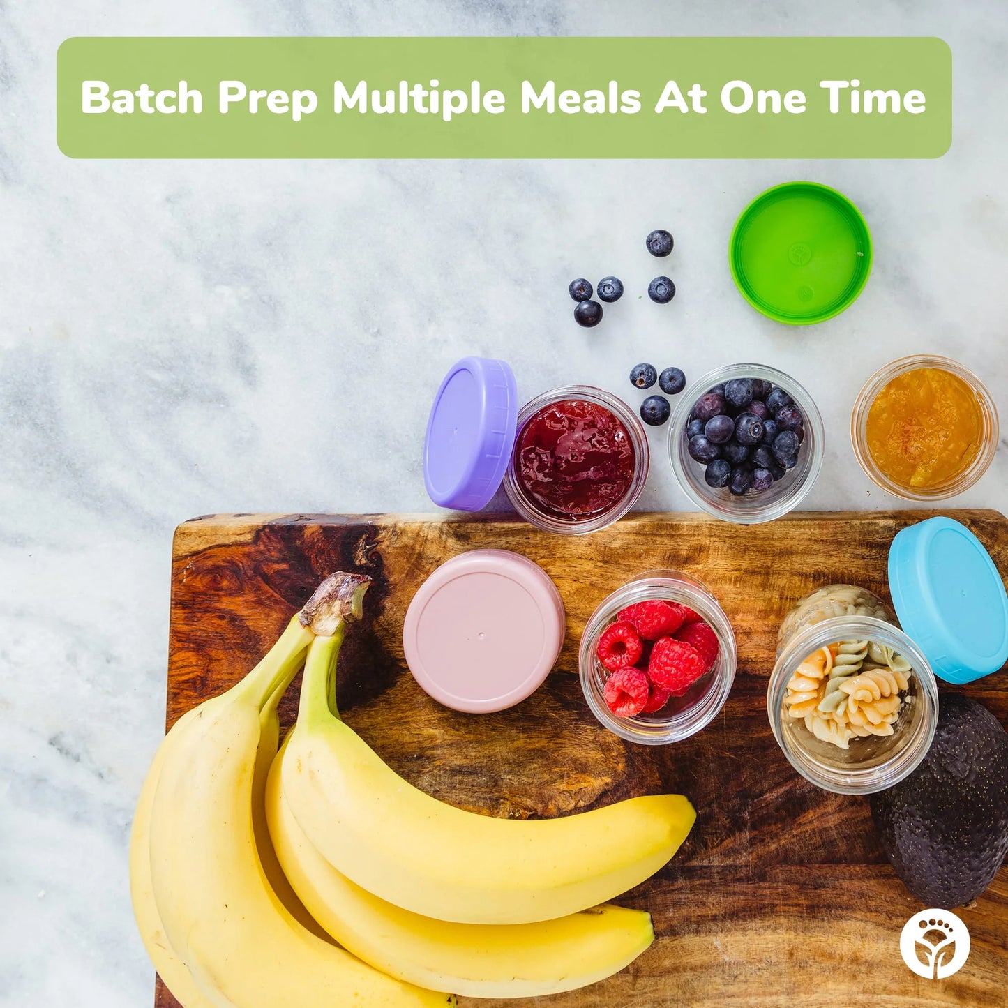 Glass Baby Food Storage Jars W/ Lids (8 Oz, 8 Pack Set, Bright Variety)