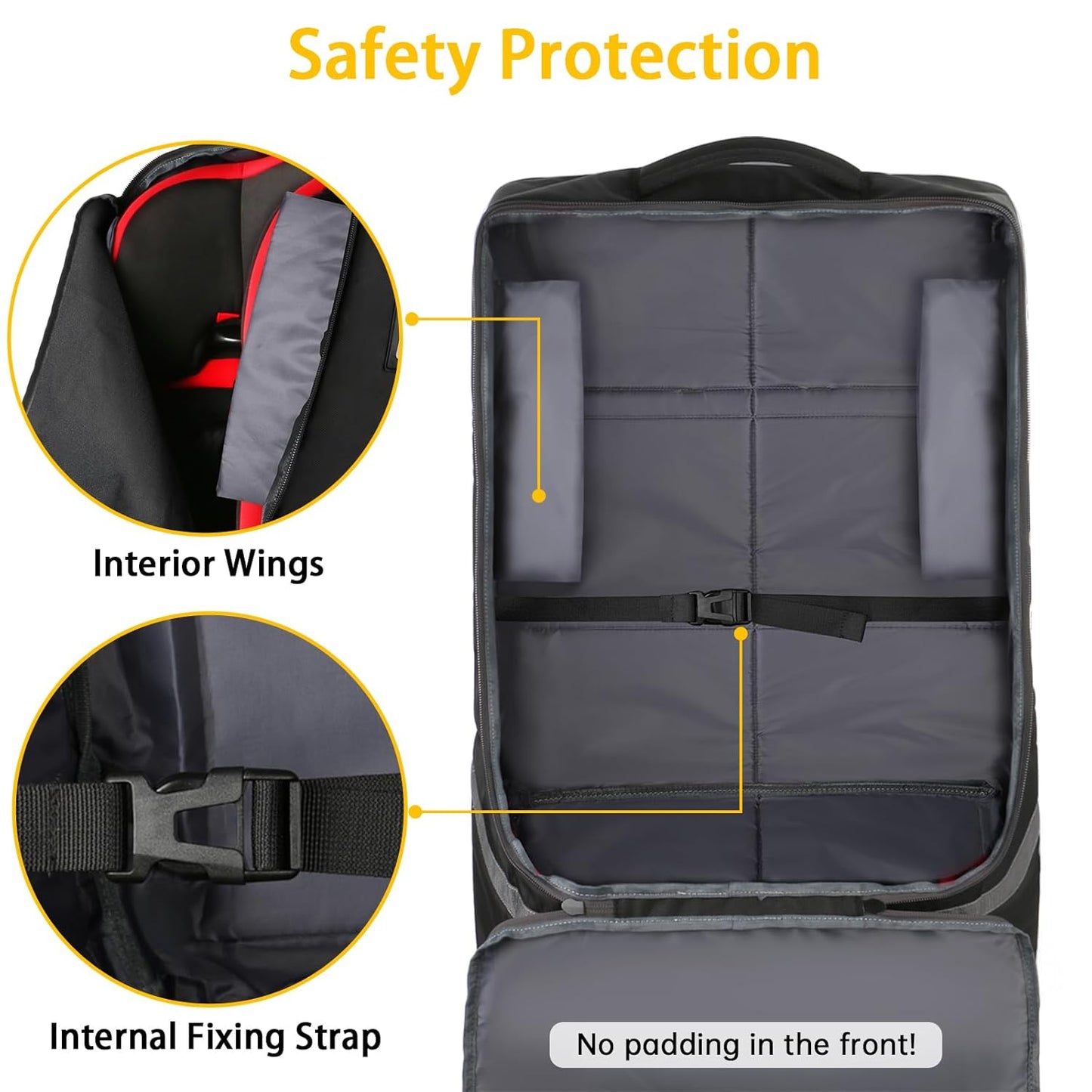 Padded Car Seat Travel Bag Backpack for Airplane, Heavy Duty Car Seat Bags for Air Travel, Carseat Cover for Airplane Travel with Shoulder Strap, Car Seats Carrier for Airport, Black